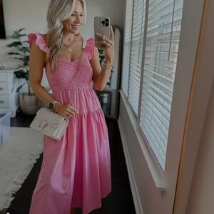 Abercrombie & Fitch Pink Ruffled Midi Dress Sweetheart Neckline